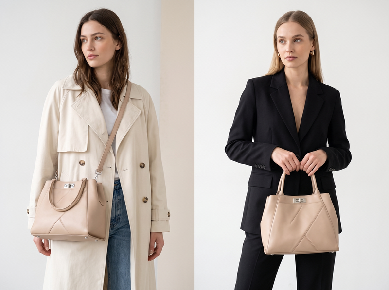 Virtual bag try on - two models comparison.