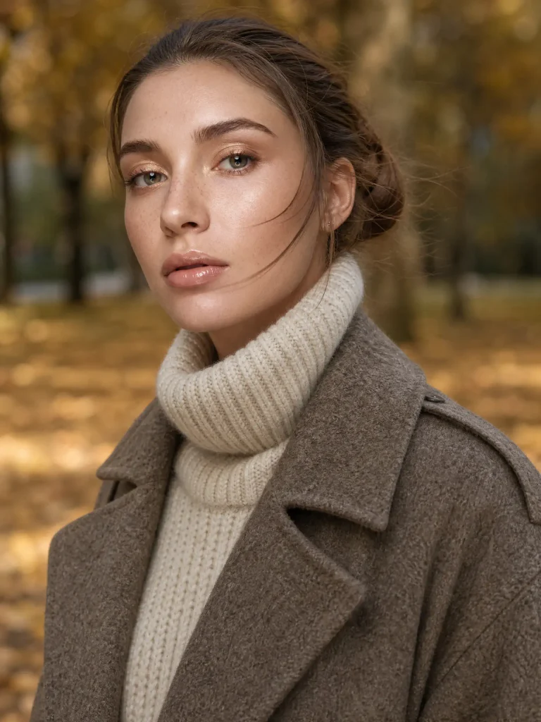 An autumn fashion outfit featuring a wool coat, generated by Fashion Diffusion.