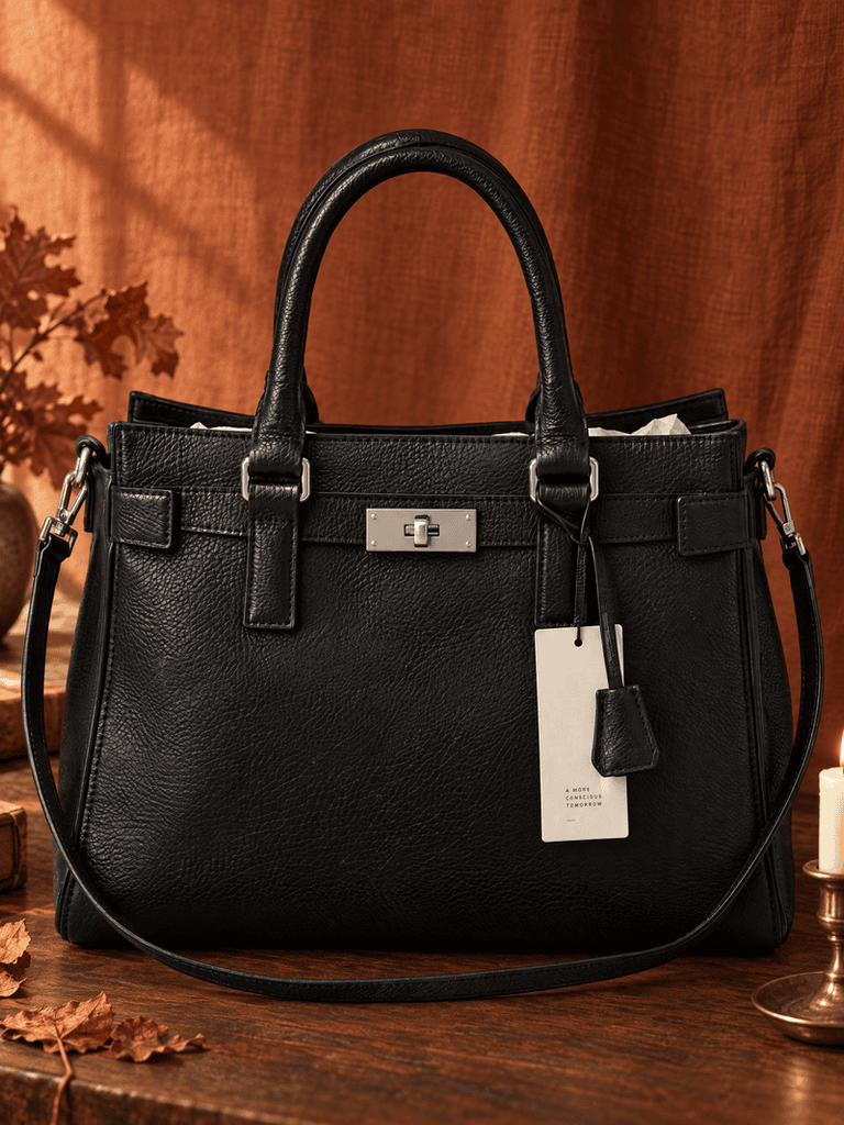 Style the bag in an autumn still life using editing prompt 11.